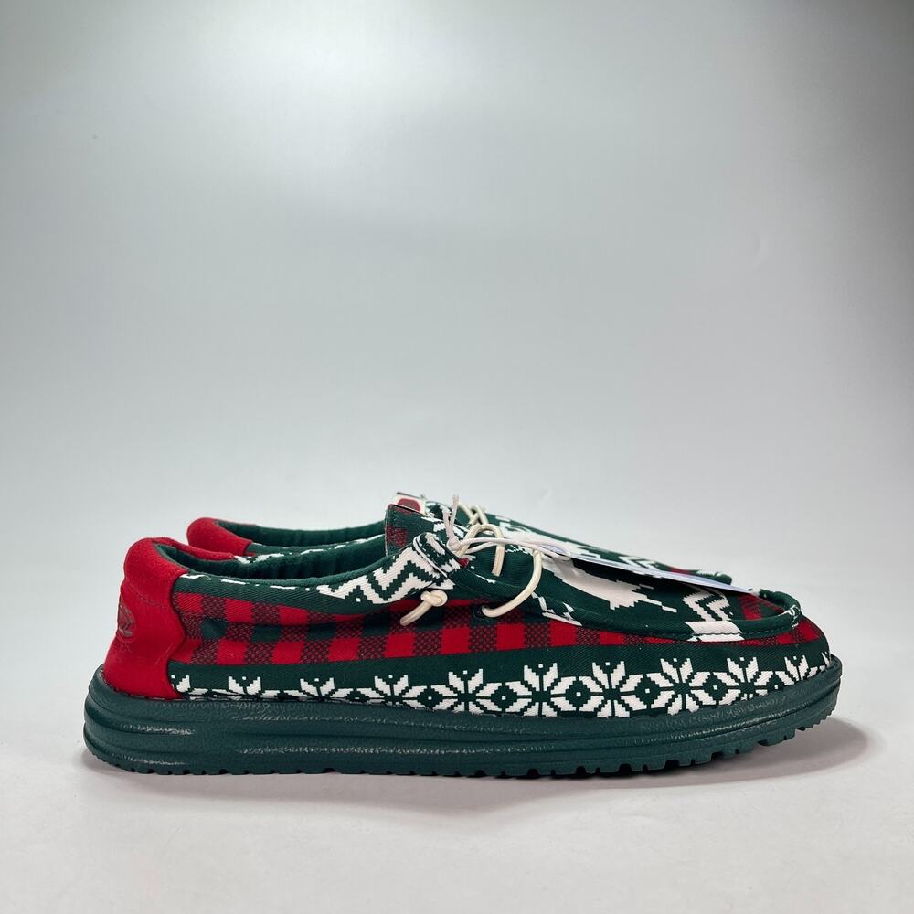 HEYDUDE Wally Holiday Cheers Green Multi Plaid Slip On Sneakers Men's Size 10